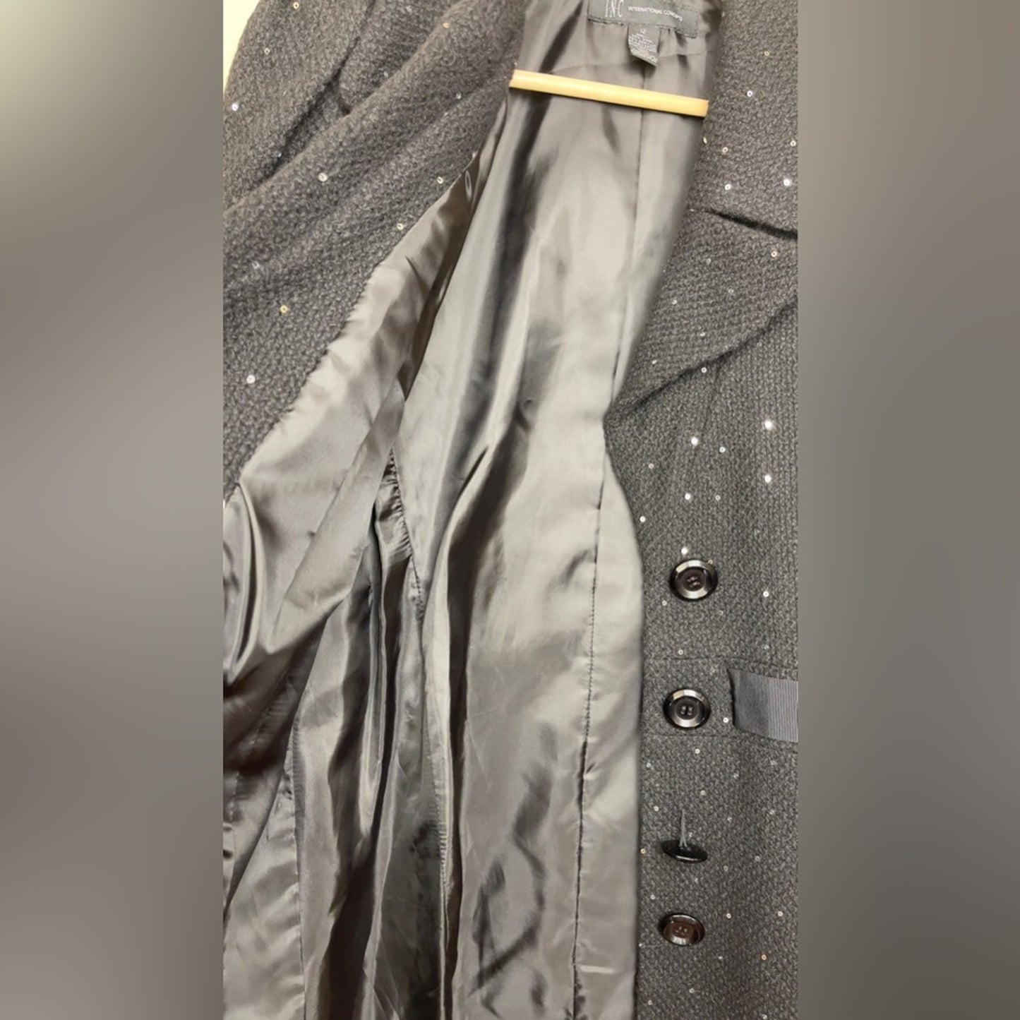 I-N-C International Concepts Vintage Glamour Black Tweed Coat