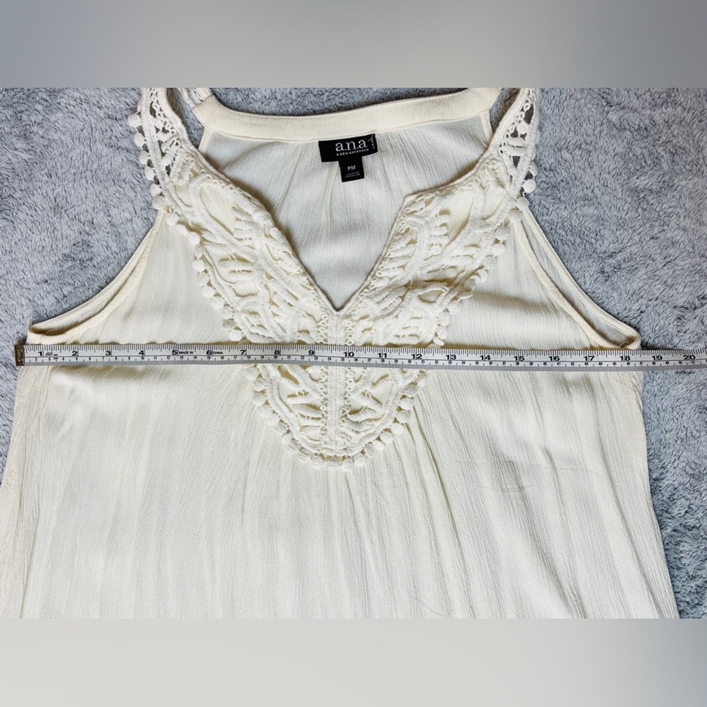 a.n.a Cream Crocheted V-Neck Sleeveless Blouse
