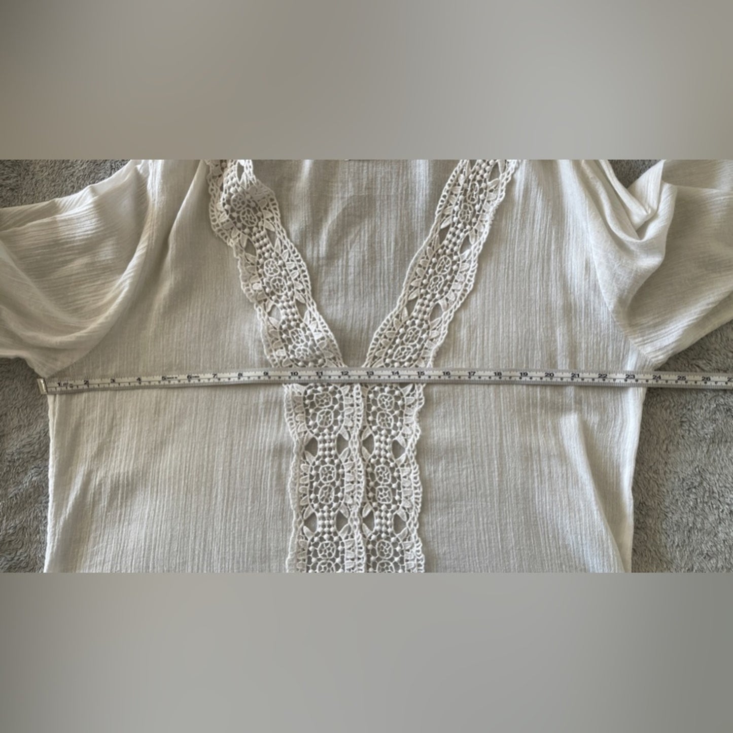 La Blanca Island Flare V-Neck Crinkled Crochet Trim Swim Cover-Up Tunic