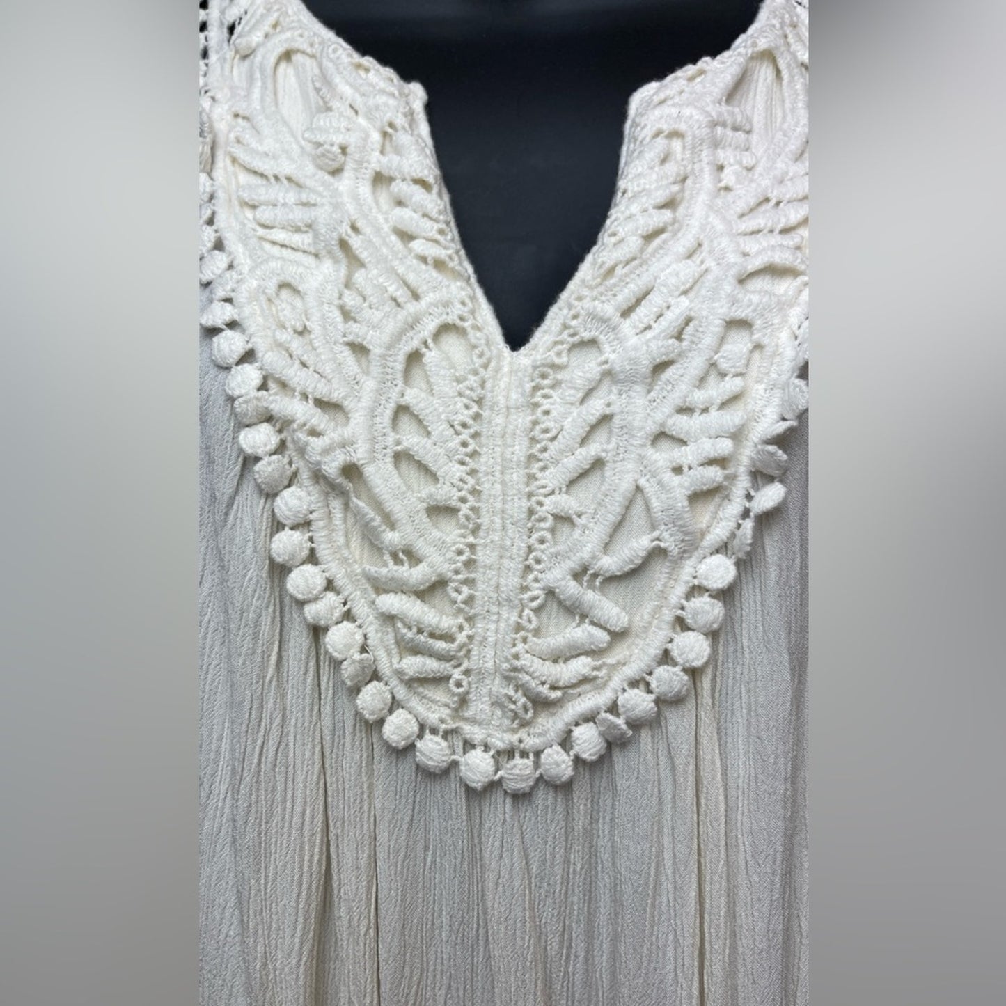a.n.a Cream Crocheted V-Neck Sleeveless Blouse