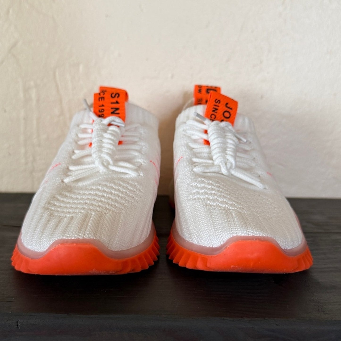 Women Leisure Flying Weave Neon Orange Color Contrast Sneakers