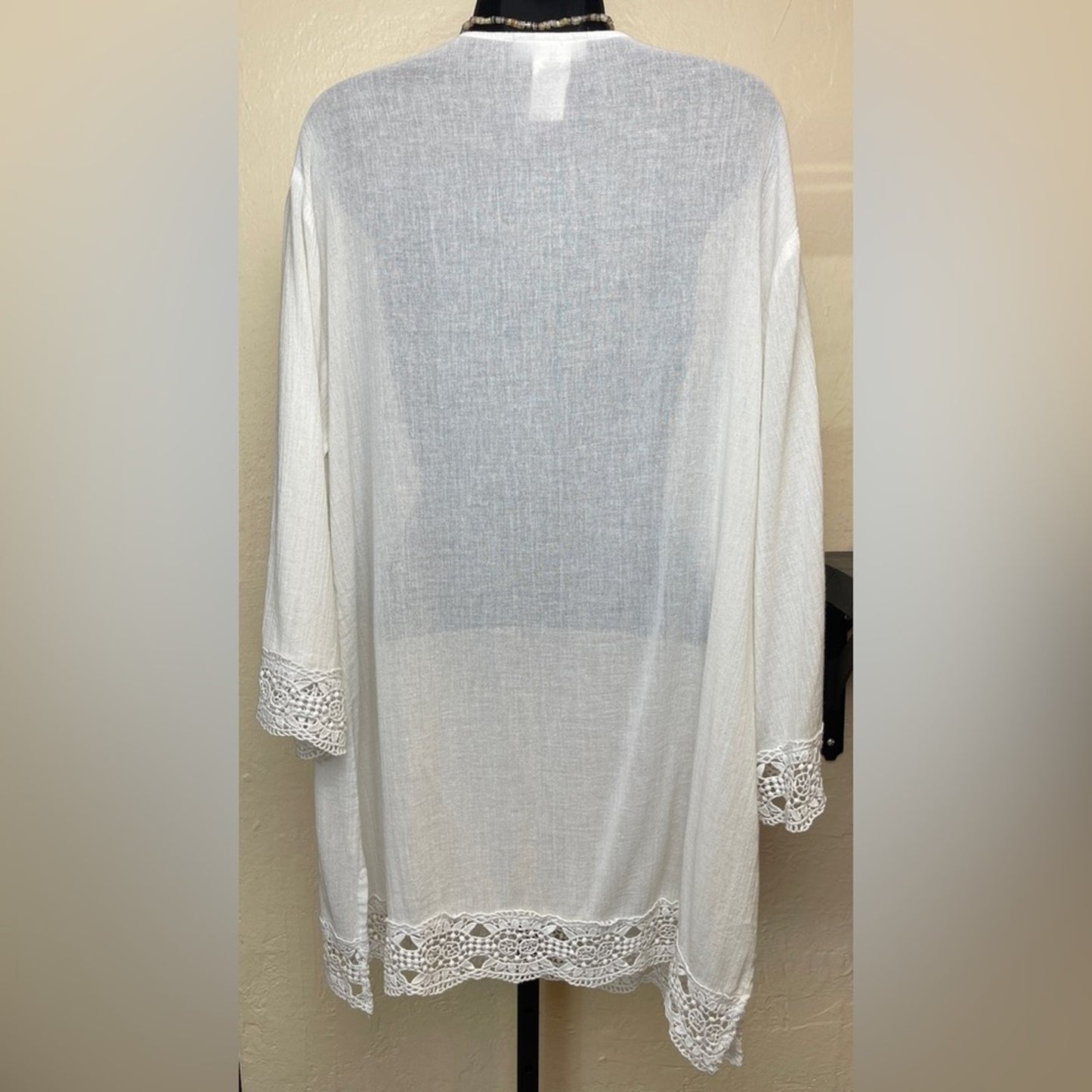 La Blanca Island Flare V-Neck Crinkled Crochet Trim Swim Cover-Up Tunic