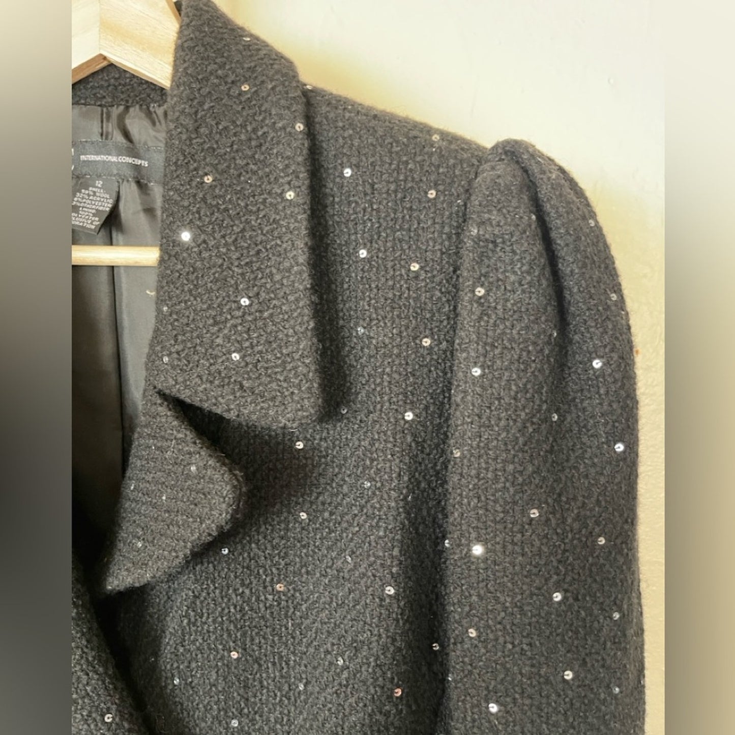I-N-C International Concepts Vintage Glamour Black Tweed Coat