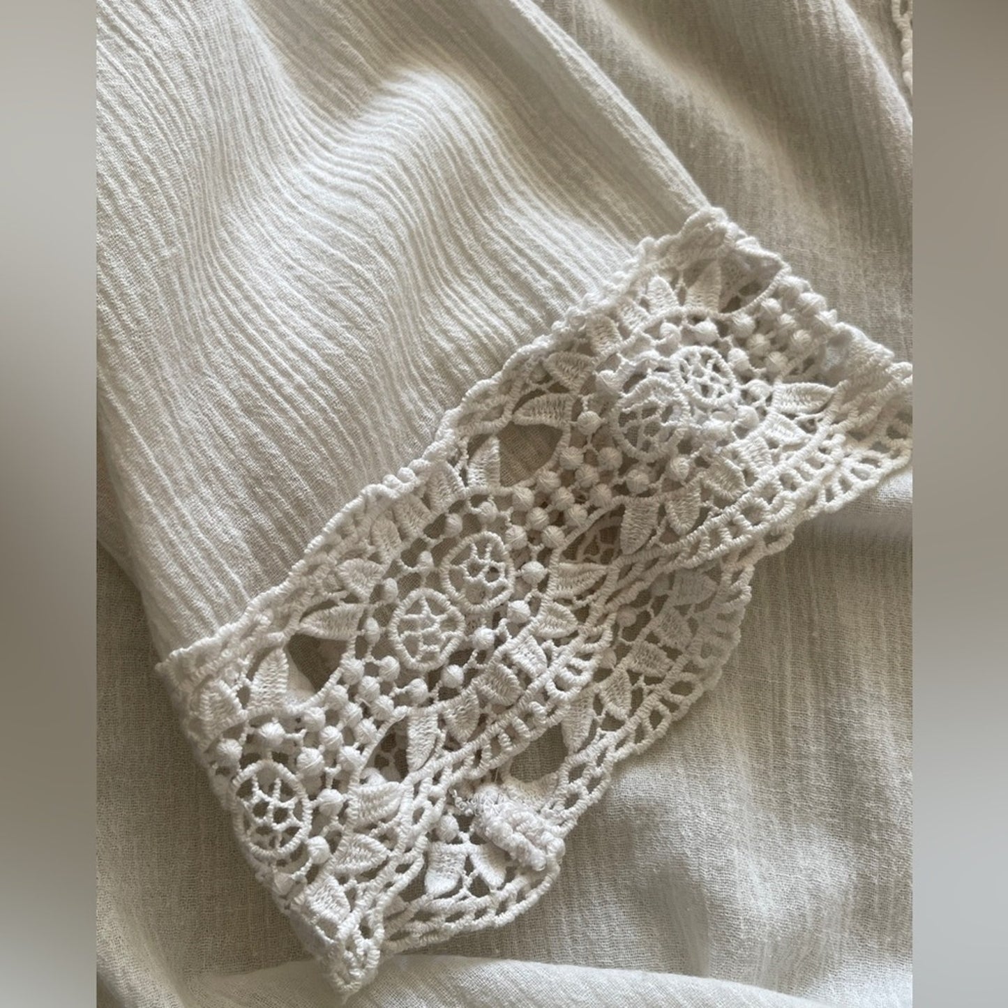 La Blanca Island Flare V-Neck Crinkled Crochet Trim Swim Cover-Up Tunic