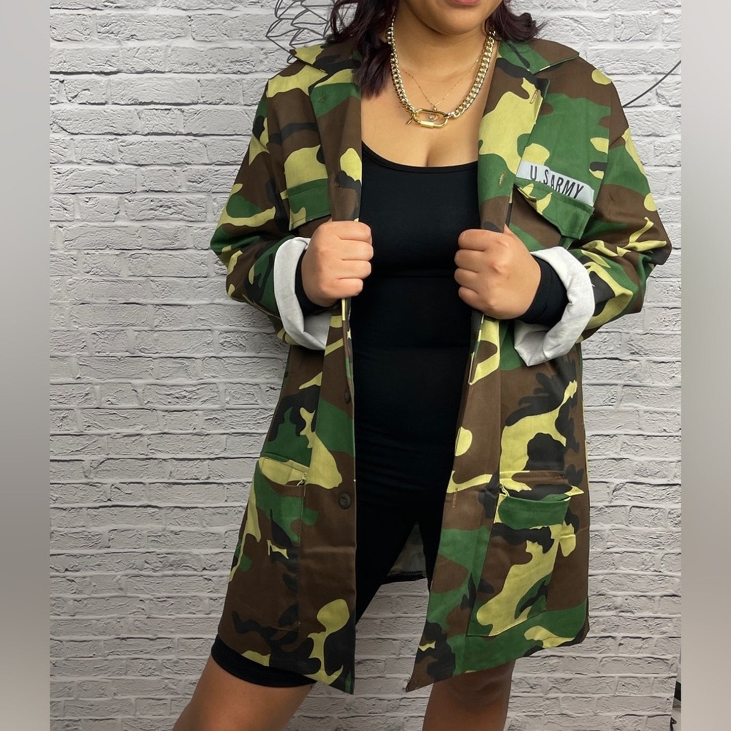 Camouflage Print Long Sleeve Lapel Coat