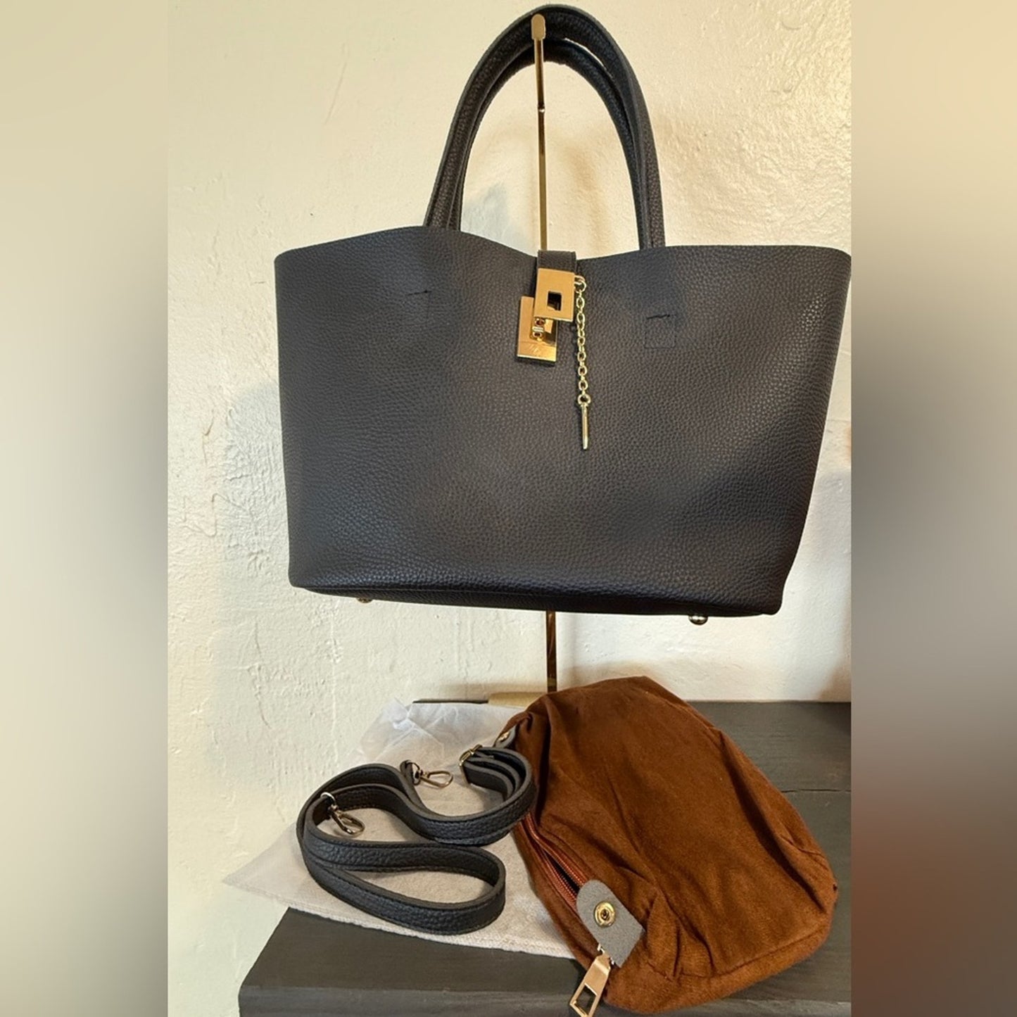 Black Satchel Faux Leather Bag