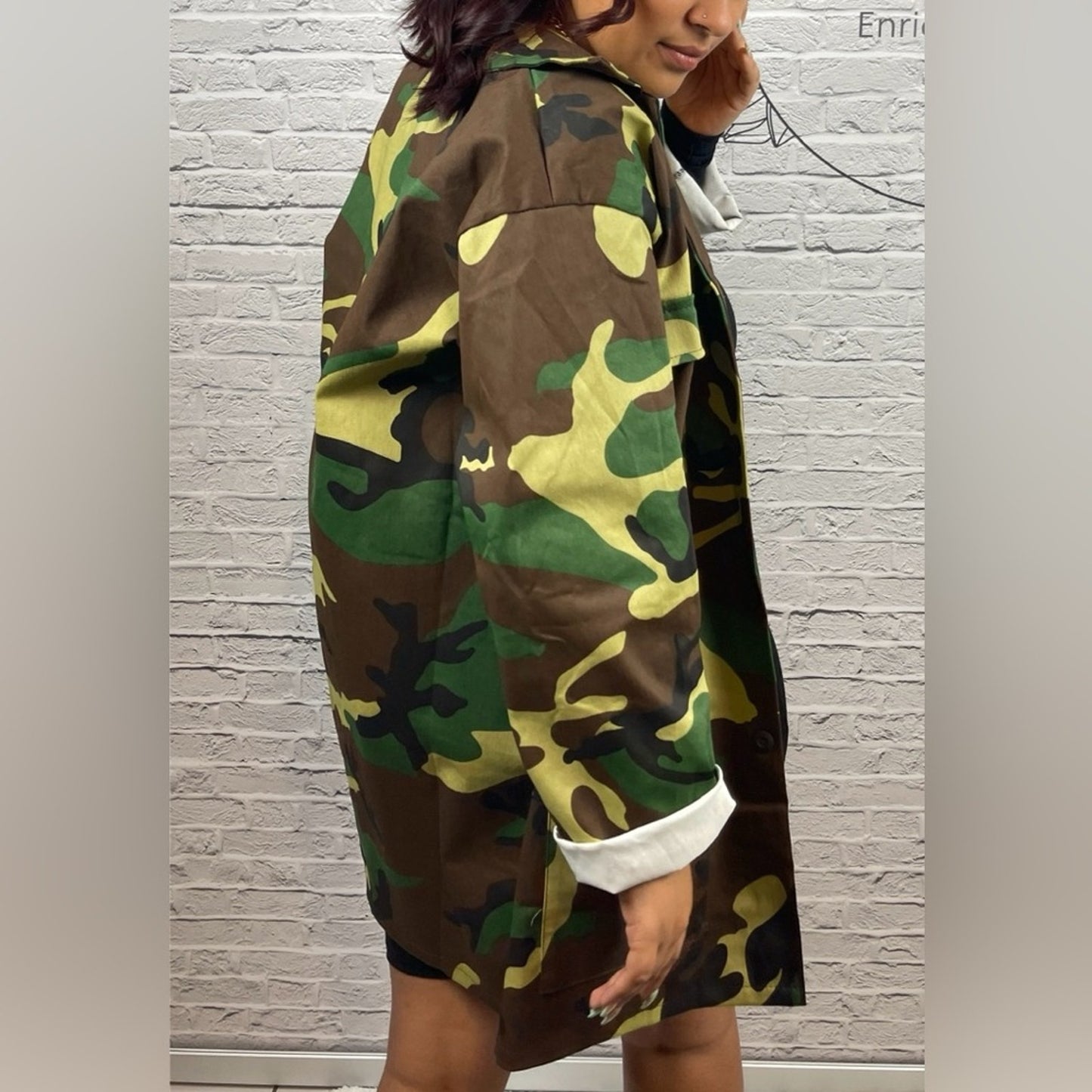 Camouflage Print Long Sleeve Lapel Coat