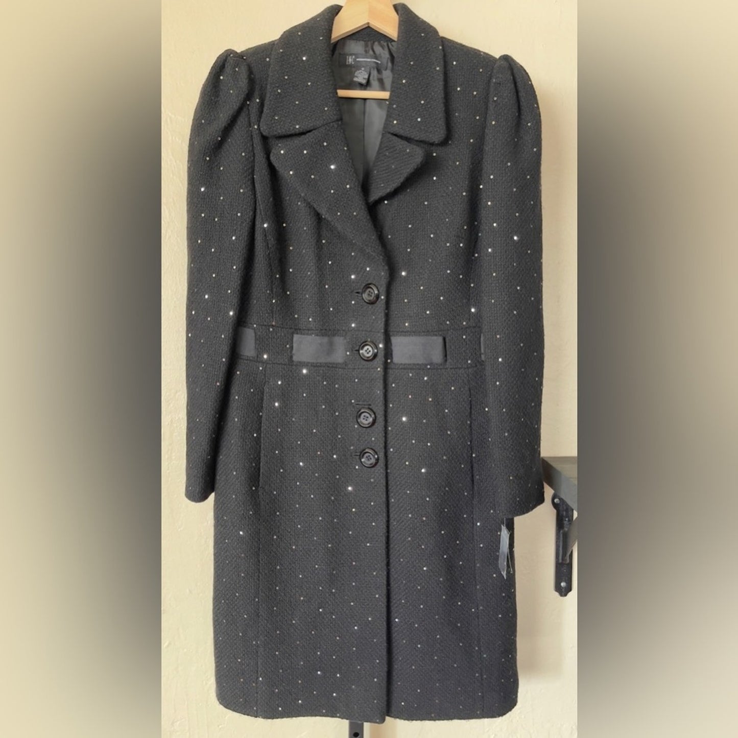 I-N-C International Concepts Vintage Glamour Black Tweed Coat