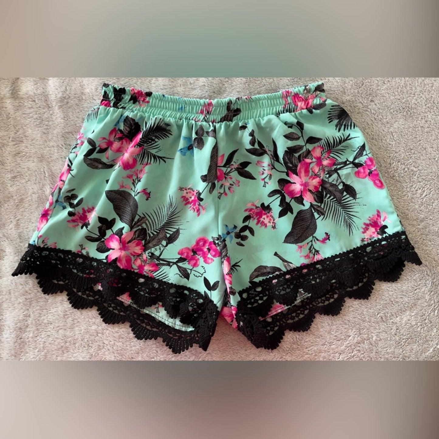 Banana Lemon Black and Hot Pink Floral Shorts