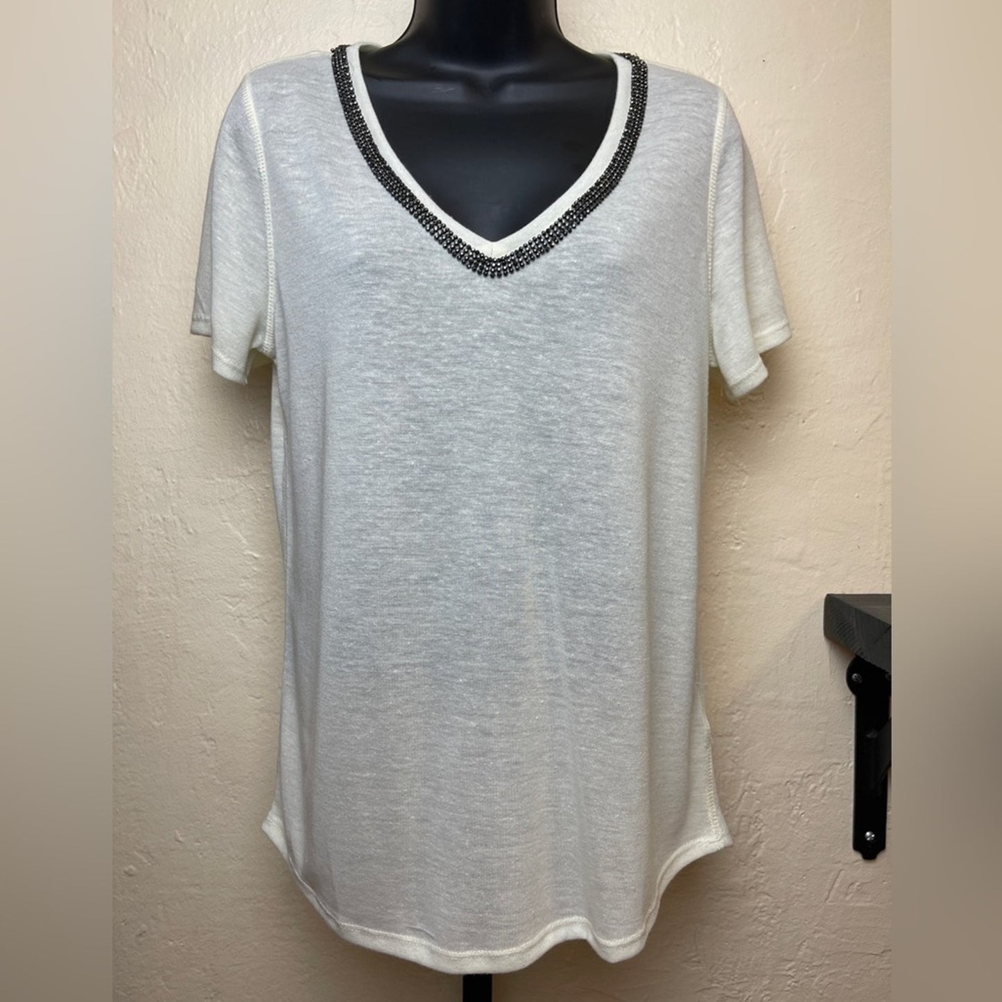 H&M Rhinestone Embellished Ribbed V- Neck Shirt