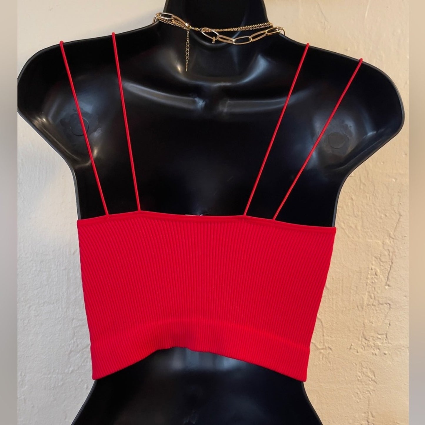 Ruby Red Ribbed Seamless Double Strap Brami
