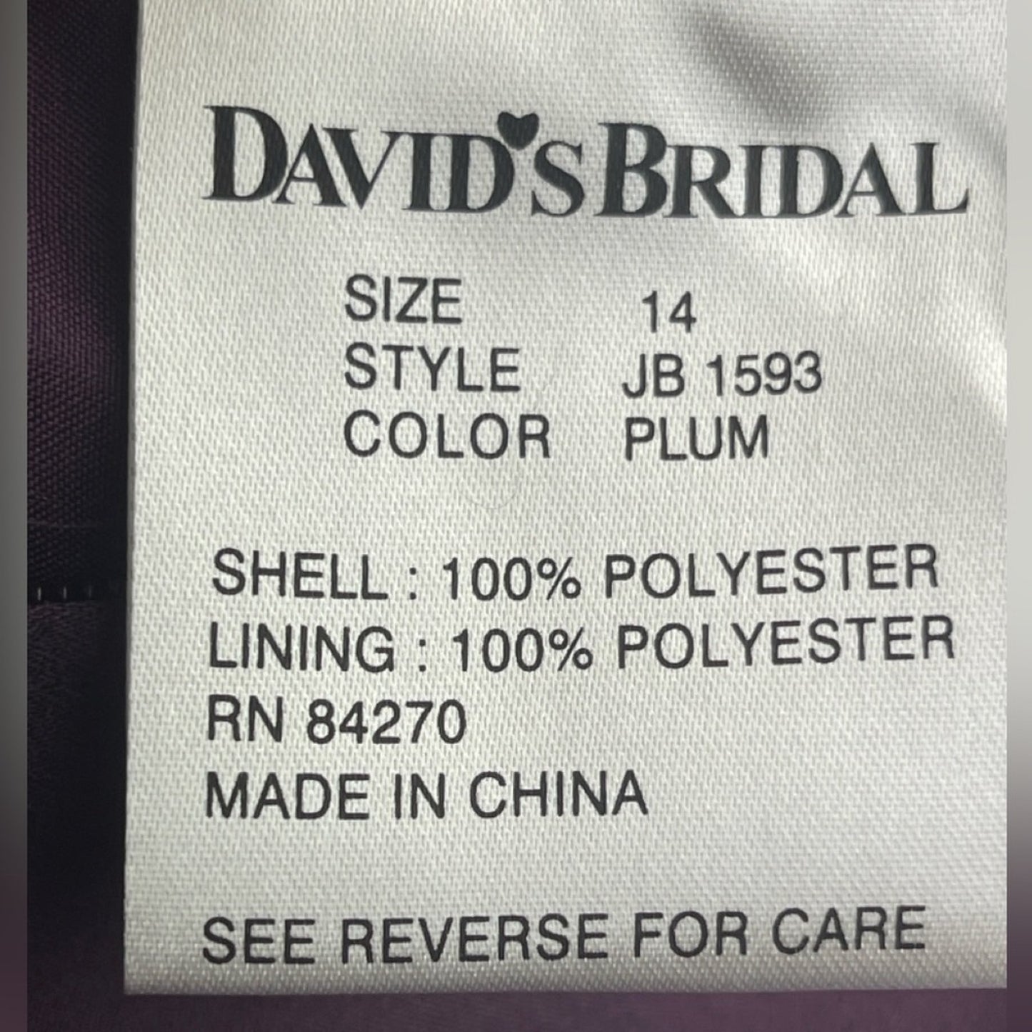 David’s Bridal Plum A-Line JB (junior bride) Dress