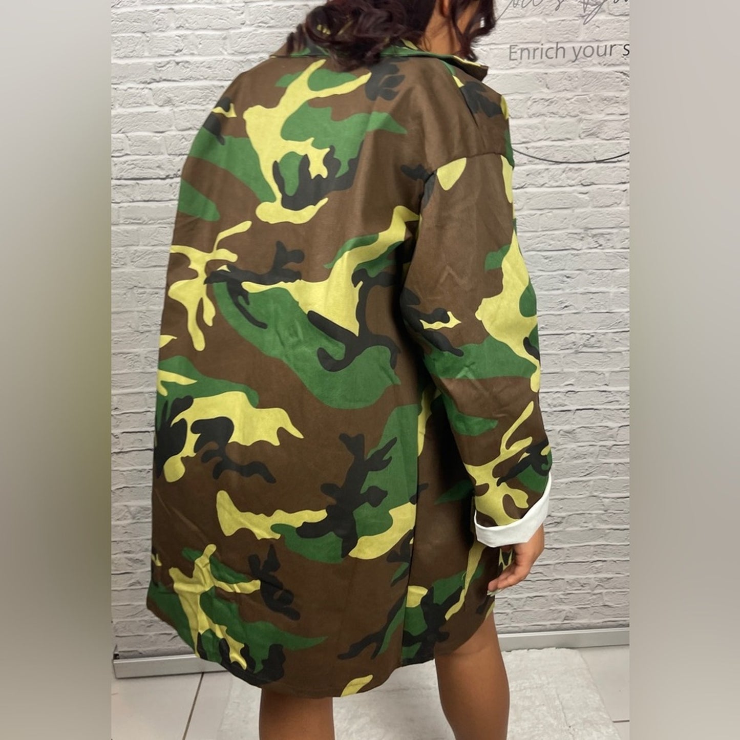 Camouflage Print Long Sleeve Lapel Coat