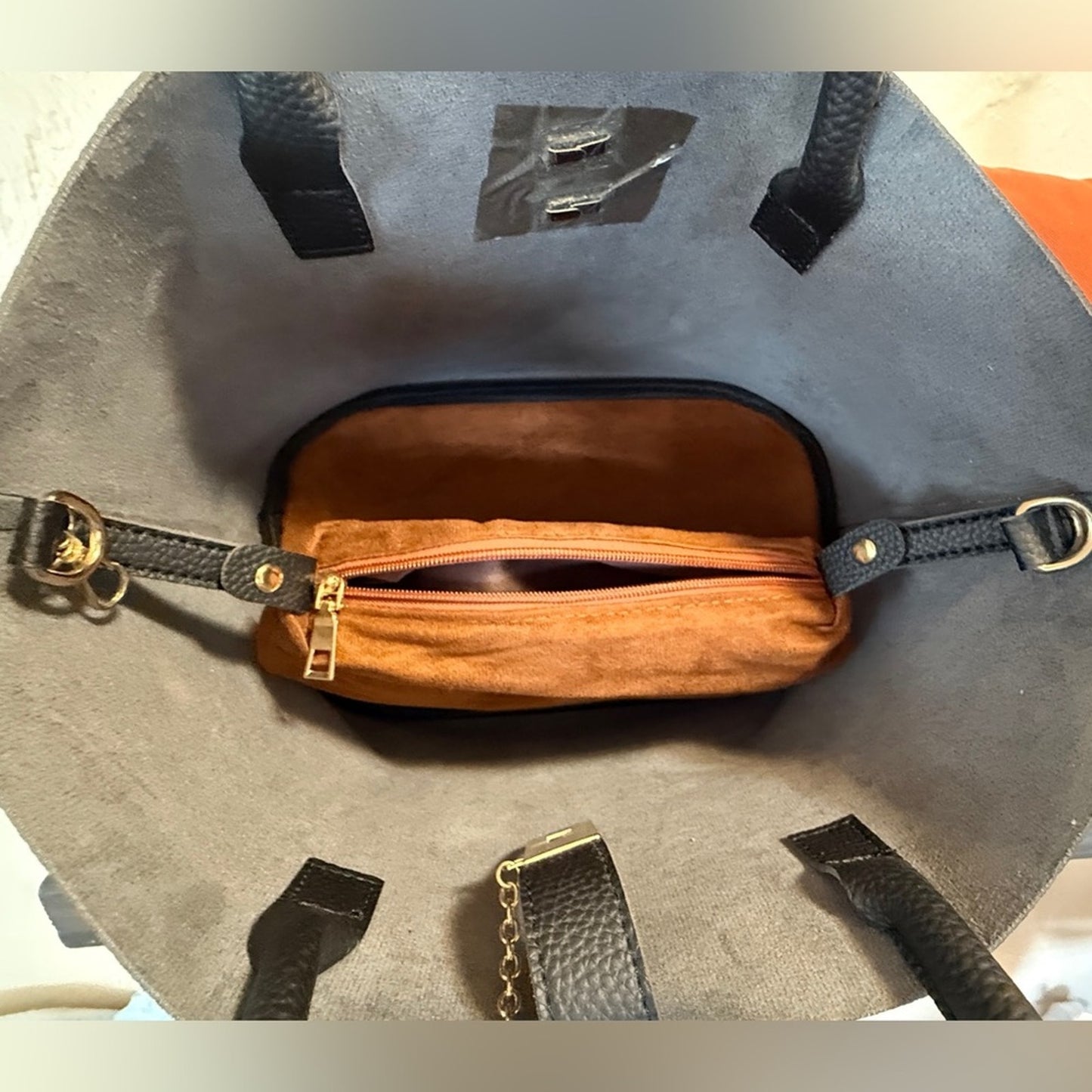 Black Satchel Faux Leather Bag