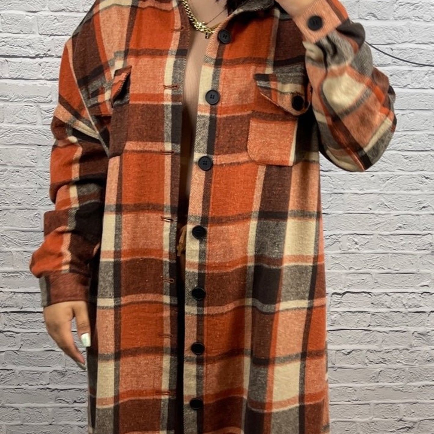 Unishe Plaid Orange Shacket