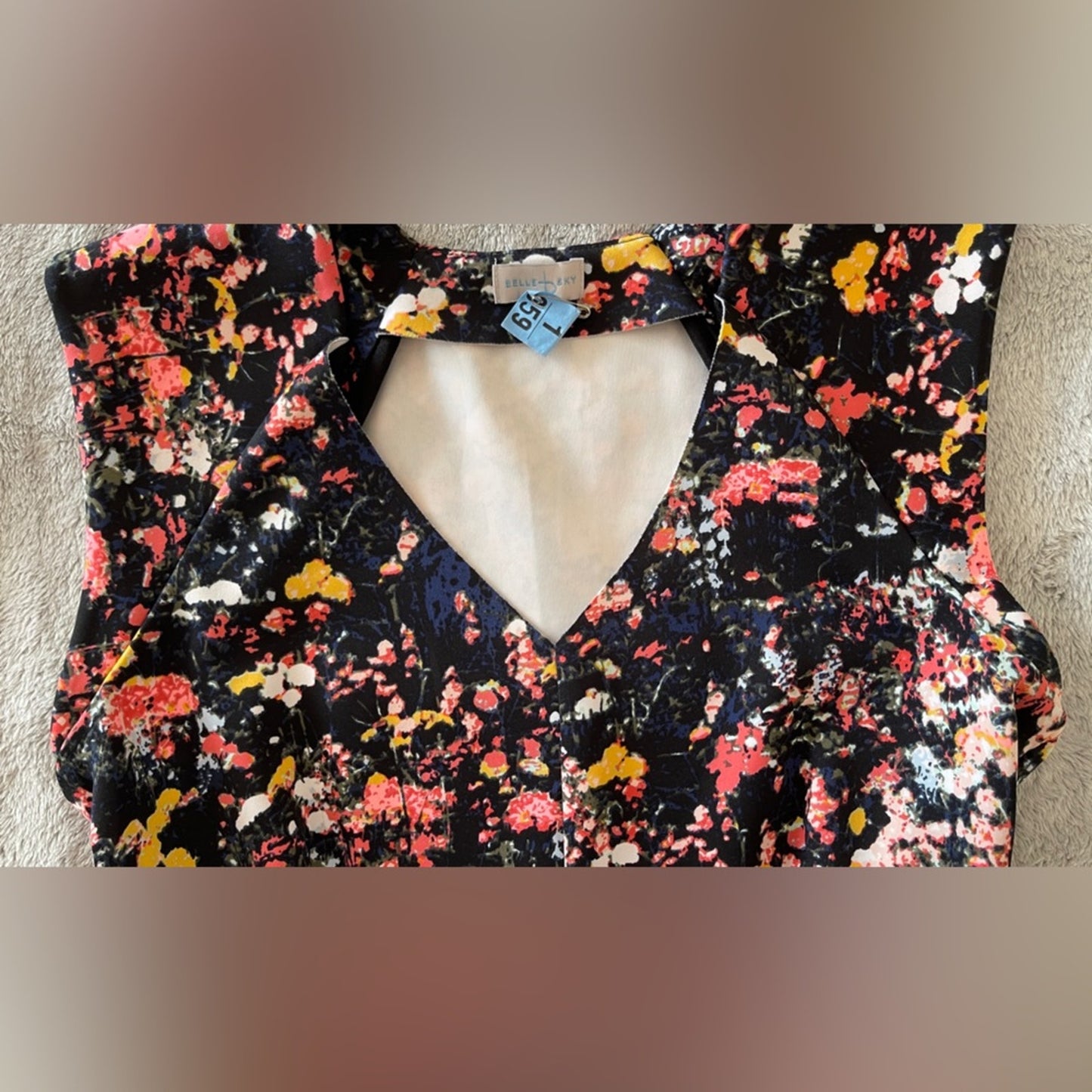 Belle & Sky Black Floral V-Neck Dress