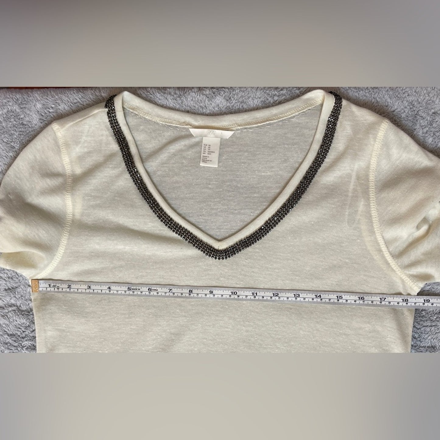 H&M Rhinestone Embellished Ribbed V- Neck Shirt