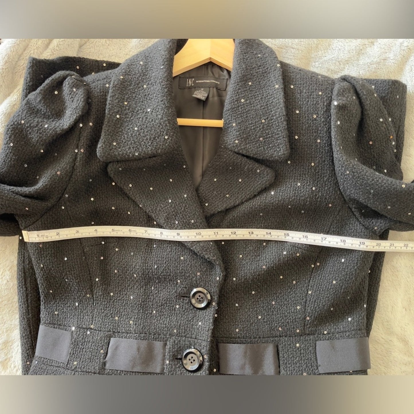 I-N-C International Concepts Vintage Glamour Black Tweed Coat