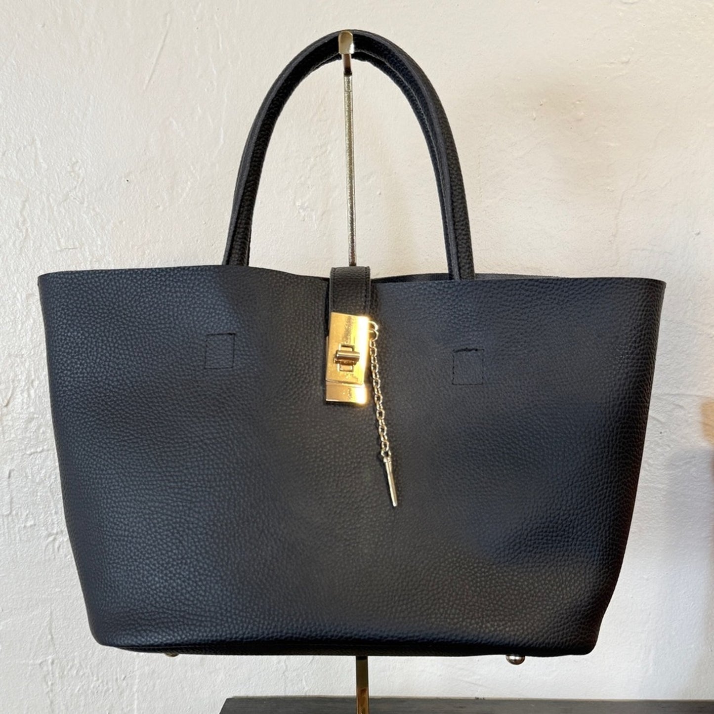 Black Satchel Faux Leather Bag