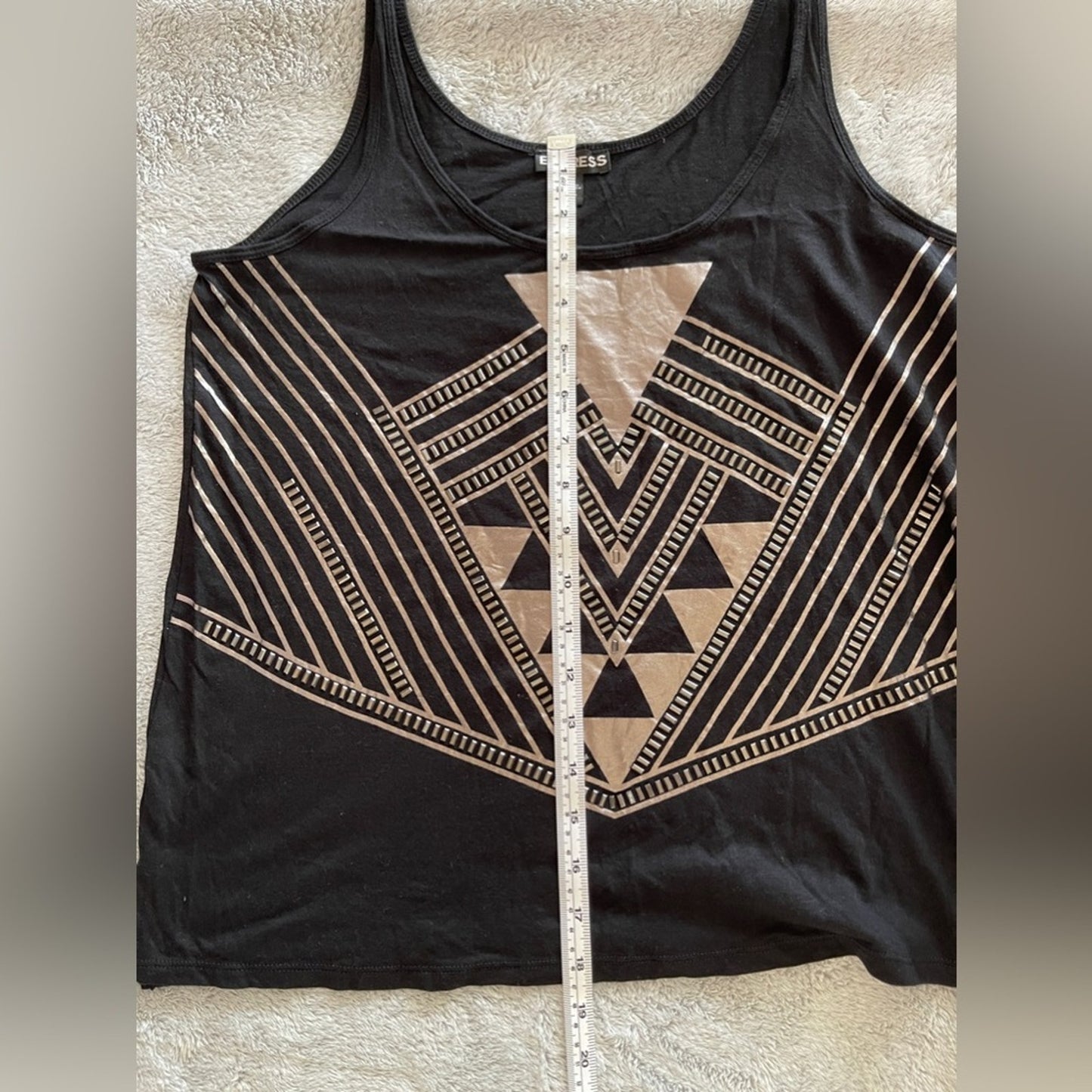 Express Sleeveless Top Black Scoop Neck with Abstract Design