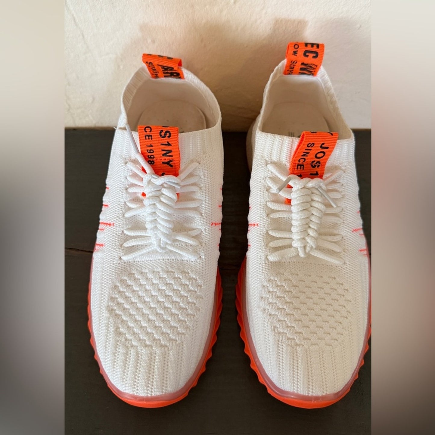 Women Leisure Flying Weave Neon Orange Color Contrast Sneakers