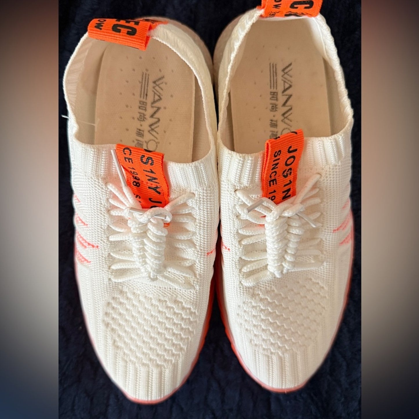 Women Leisure Flying Weave Neon Orange Color Contrast Sneakers