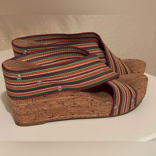 Lucky Brand Miller2 Colorful Stripe Cork Wedge Sandals