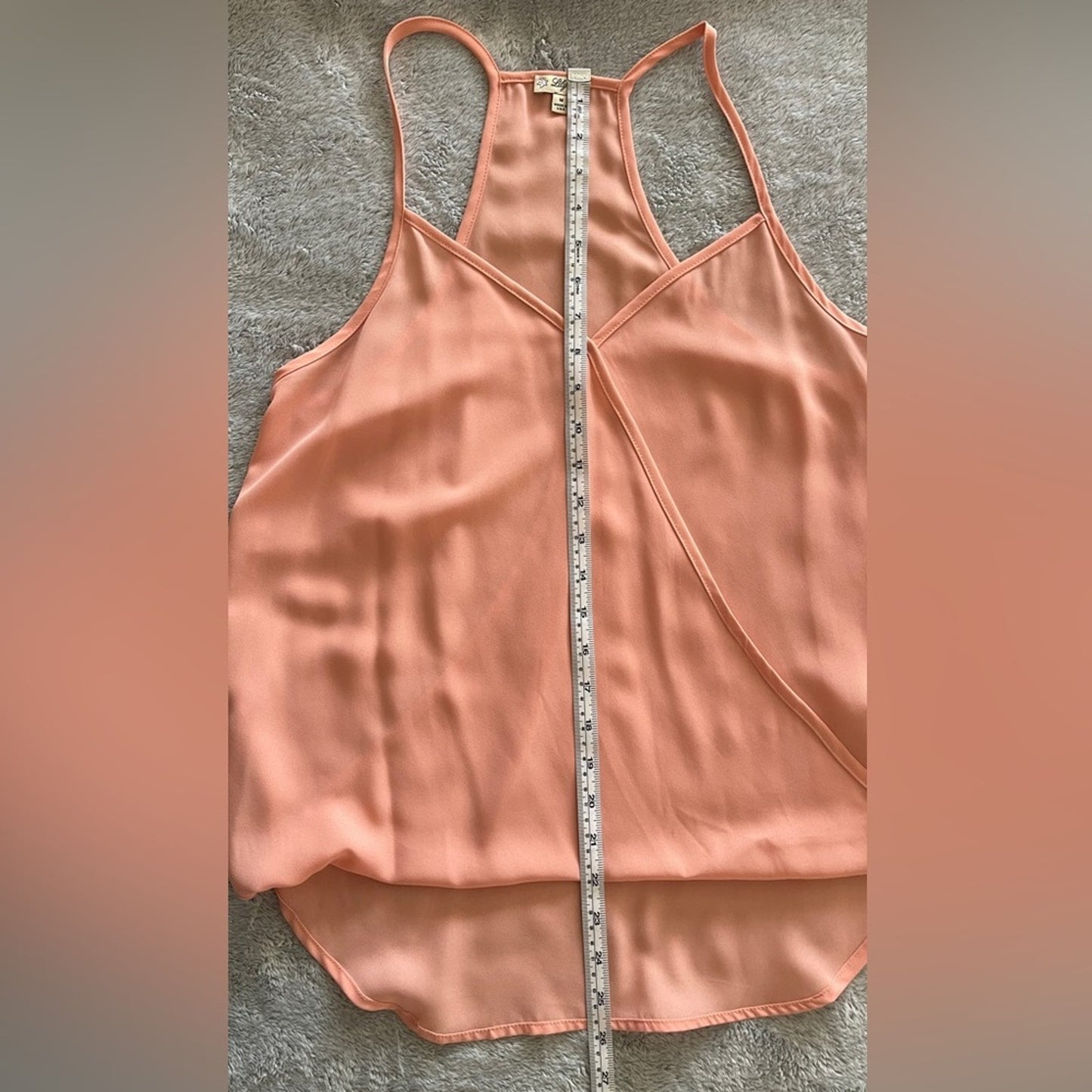 Lily White Deep V Neck Wrap Spaghetti Strap Tank in Apricot