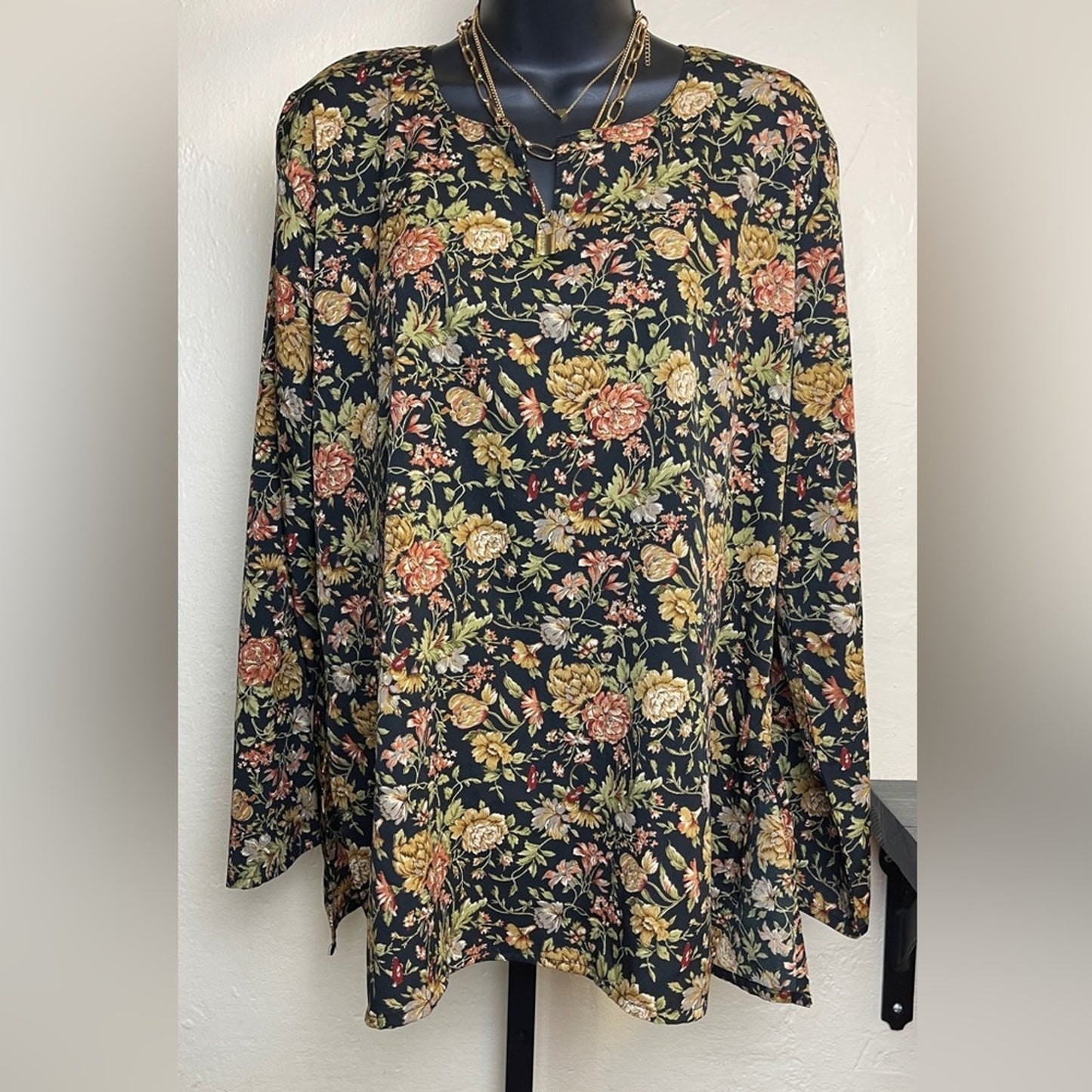 Seema Black Floral Long Sleeve V- Neck Blouse