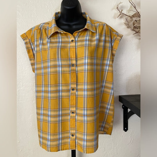 a.n.a Yellow Plaid Short Sleeve Top