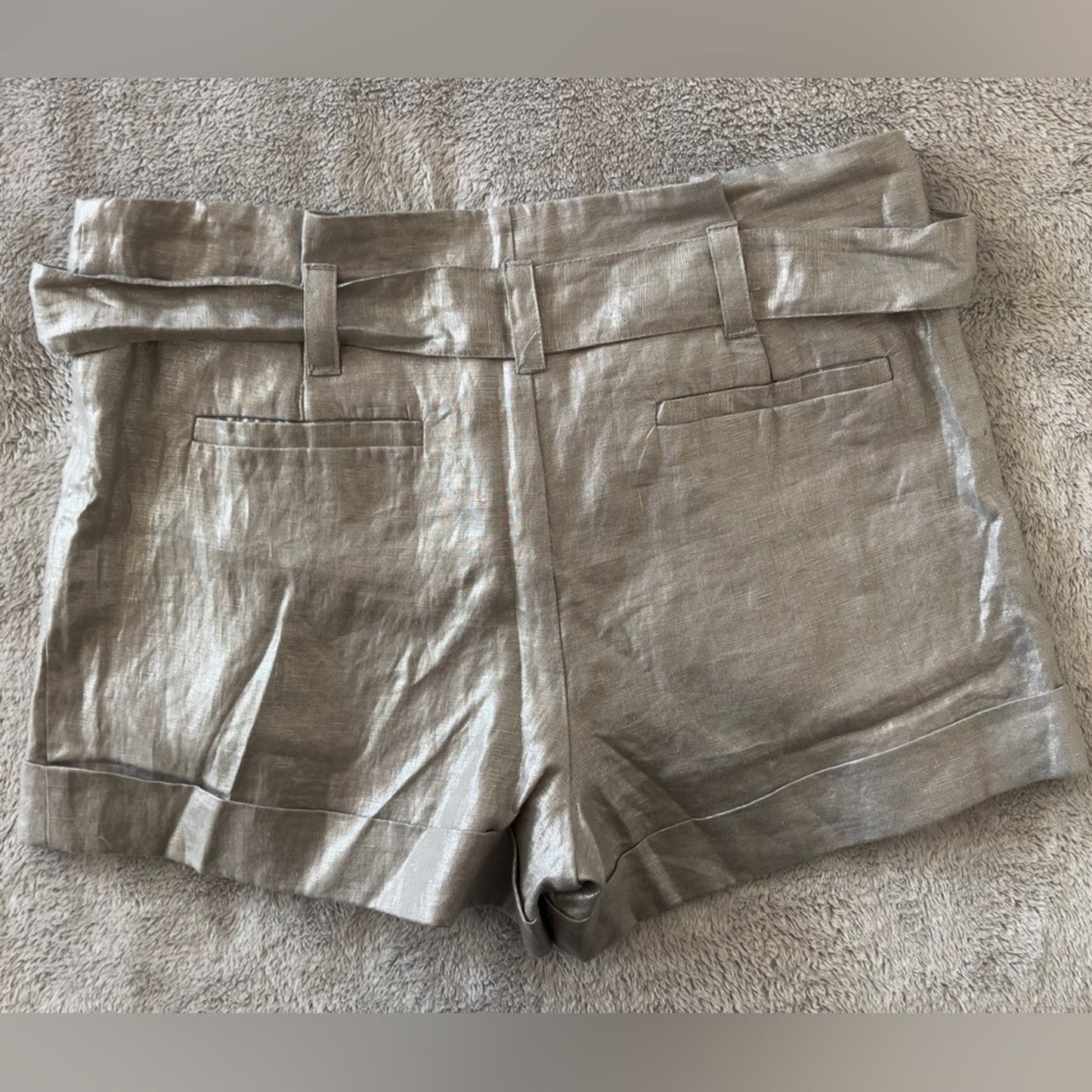 Vince Camuto Metallic Silver Linen Paperbag Shorts