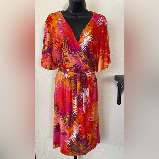 Attention Pink & Orange Floral Wrap Dress