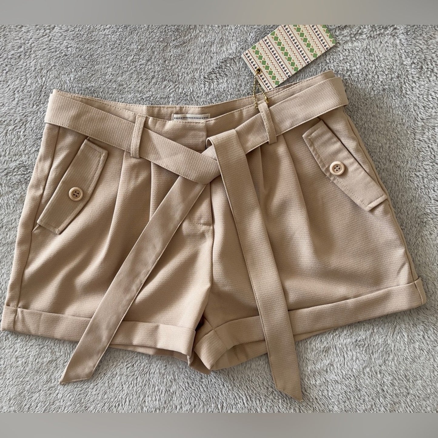 Ci Sono Summer Collection Khaki Front Tie Pleated Shorts