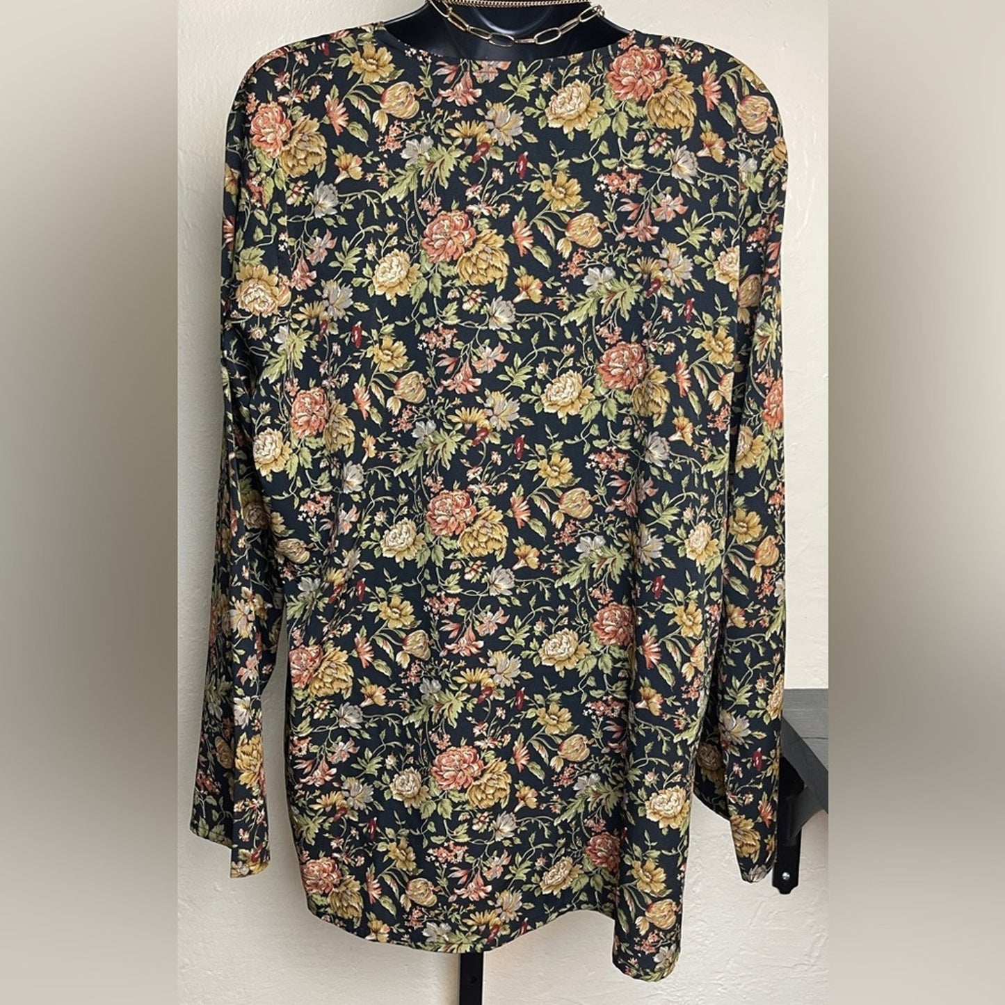 Seema Black Floral Long Sleeve V- Neck Blouse