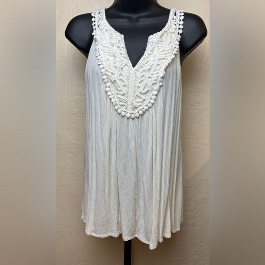 a.n.a Cream Crocheted V-Neck Sleeveless Blouse