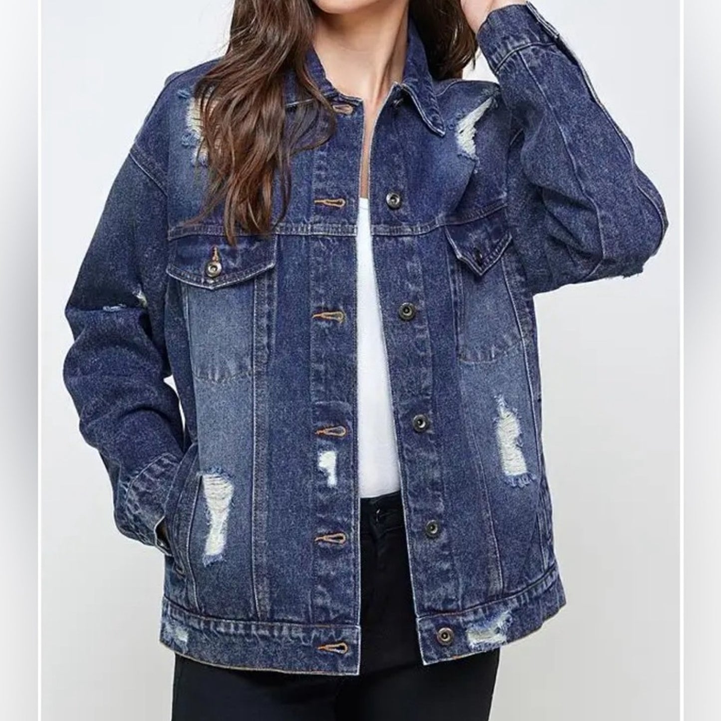 Blue Age Oversized Destroyed Denim Jacket