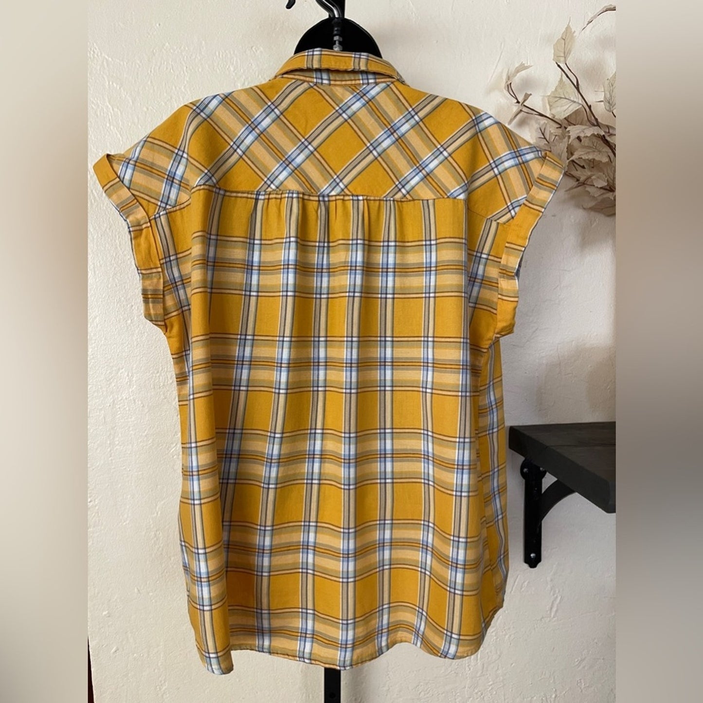 a.n.a Yellow Plaid Short Sleeve Top