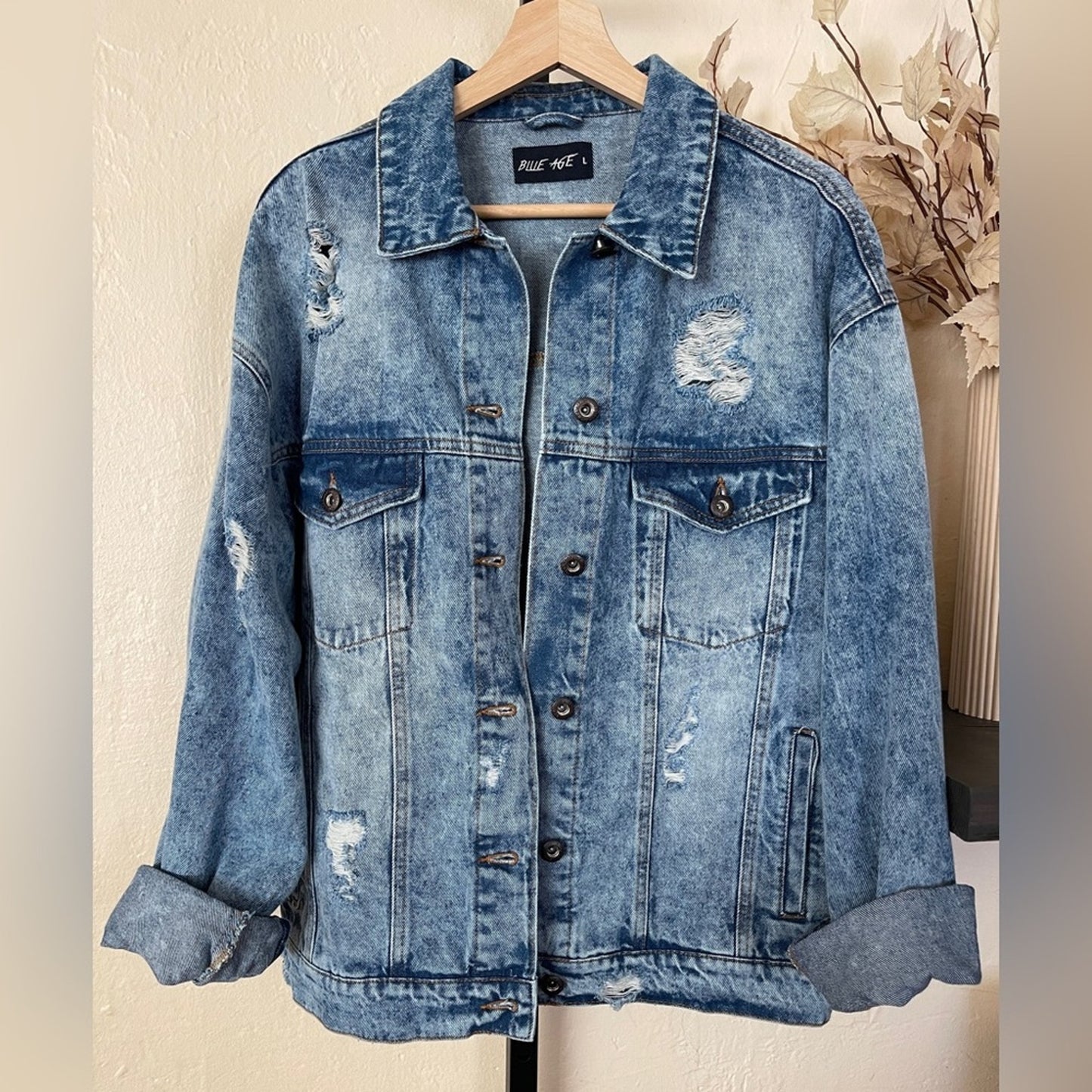 Blue Age Oversized Destroyed Denim Jacket