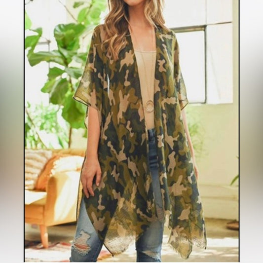 Riah Fashion Camouflage Kimono