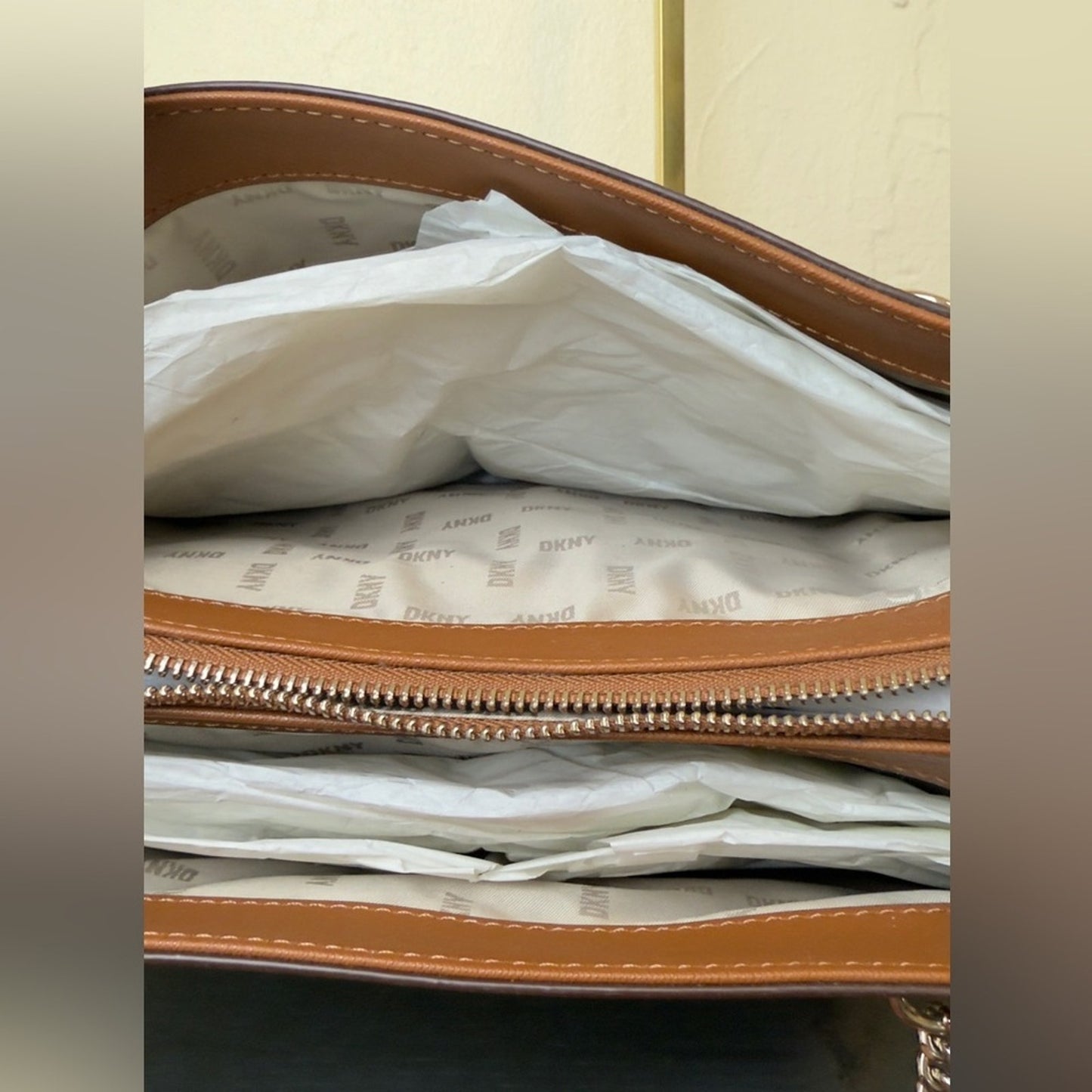 DKNY Bryanna Shoulder Bag - Tan/Cream Monogram Shopper Tote