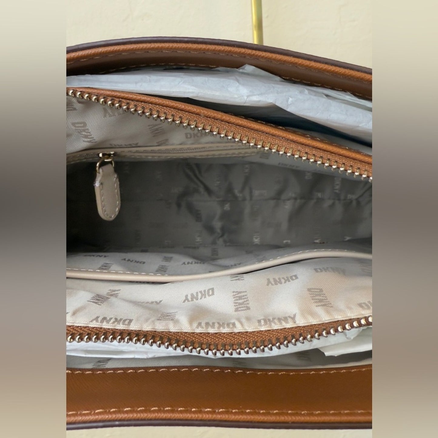 DKNY Bryanna Shoulder Bag - Tan/Cream Monogram Shopper Tote