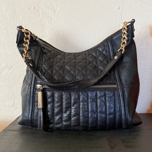 B. Makowsky Black Leather Shoulder Bag