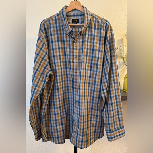 Lee Blue and Brown Casual Button Down Shirt