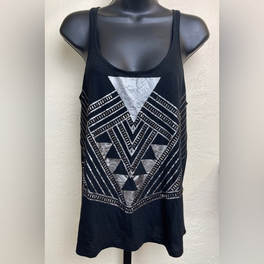 Express Sleeveless Top Black Scoop Neck with Abstract Design