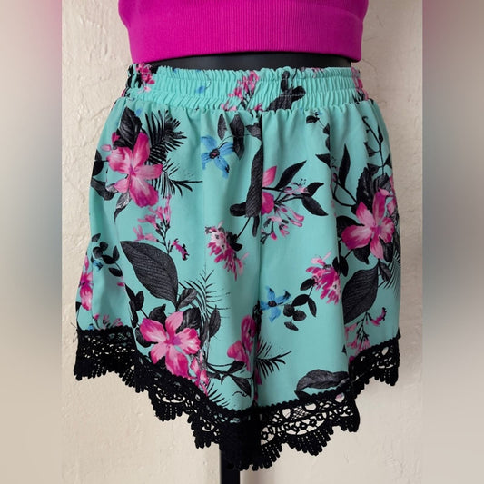 Banana Lemon Black and Hot Pink Floral Shorts