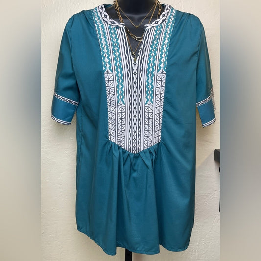 Women's Boho Embroidered V Neck Blouse