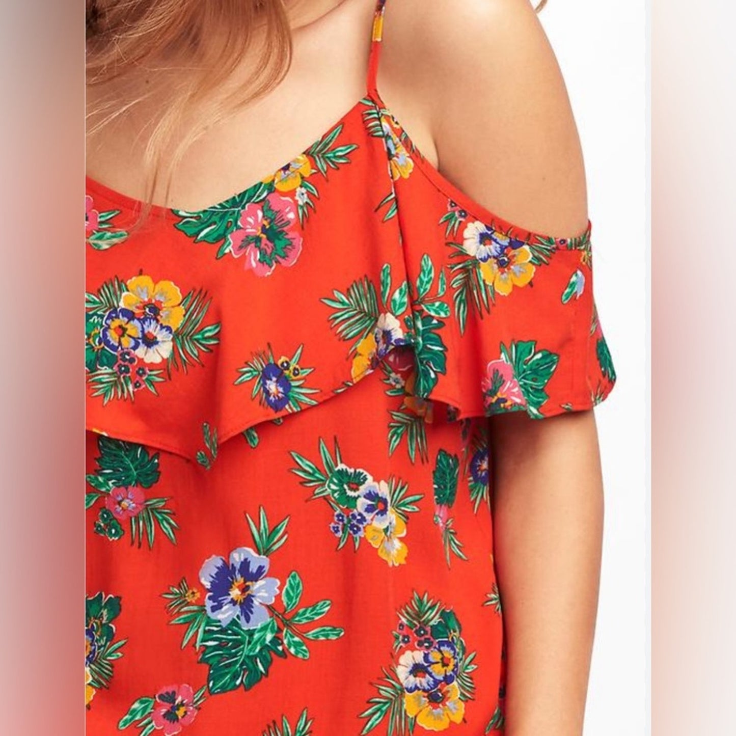 Old Navy Relaxed Off-the-Shoulder Red Floral Cami