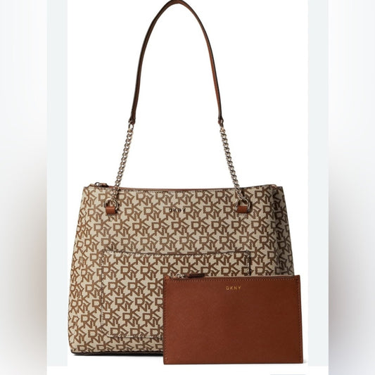 DKNY Bryanna Shoulder Bag - Tan/Cream Monogram Shopper Tote