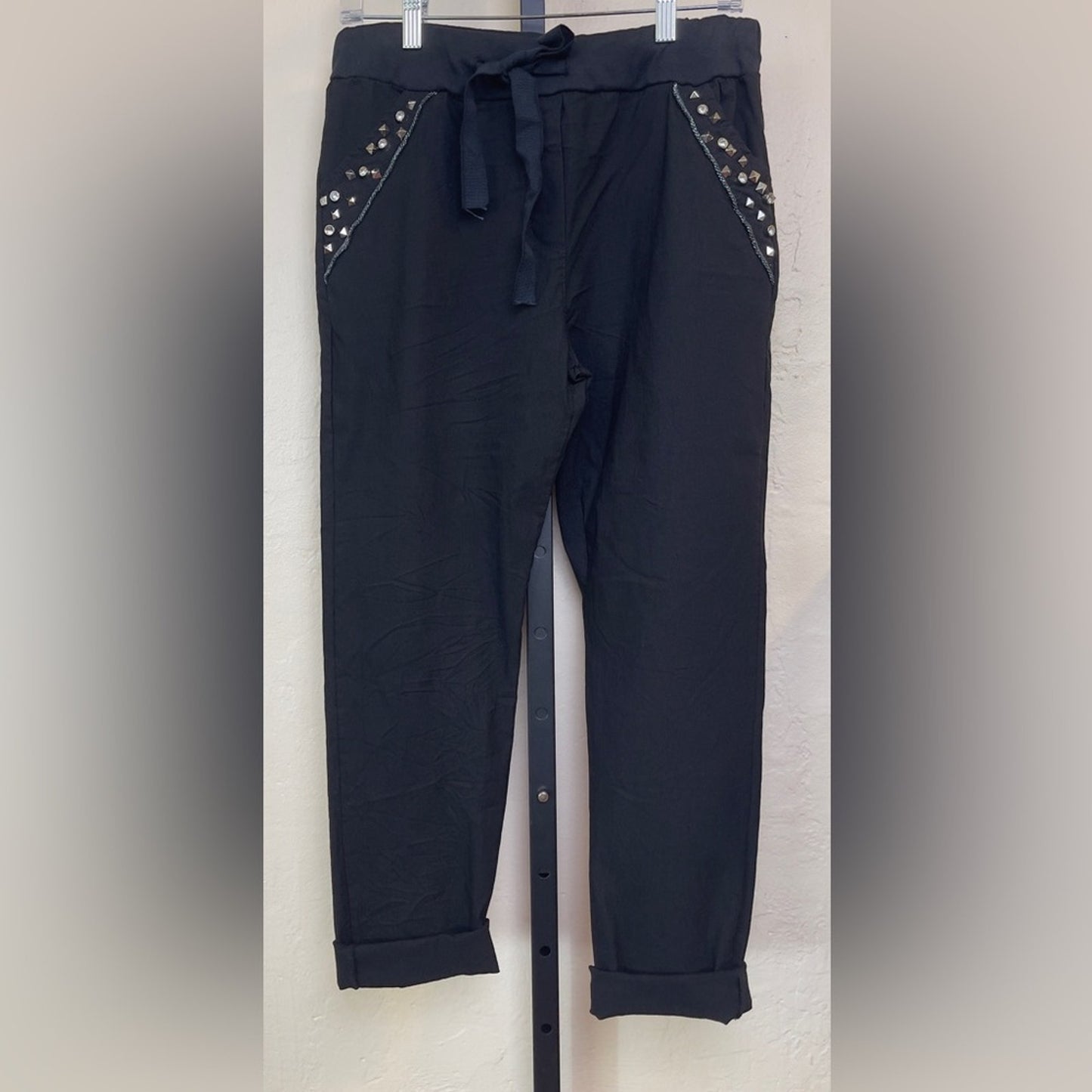 Gigi Moda - Black Crystal Stud Pocket Pants